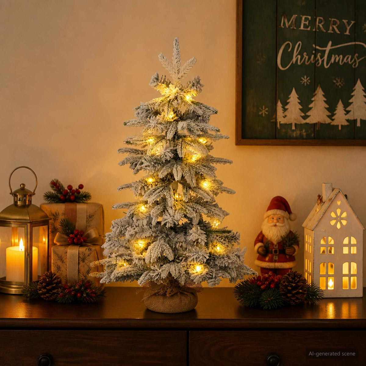 Mini apsnigta Kalėdų eglutė 60 cm 25 LED Šilta balta PVC ir PE