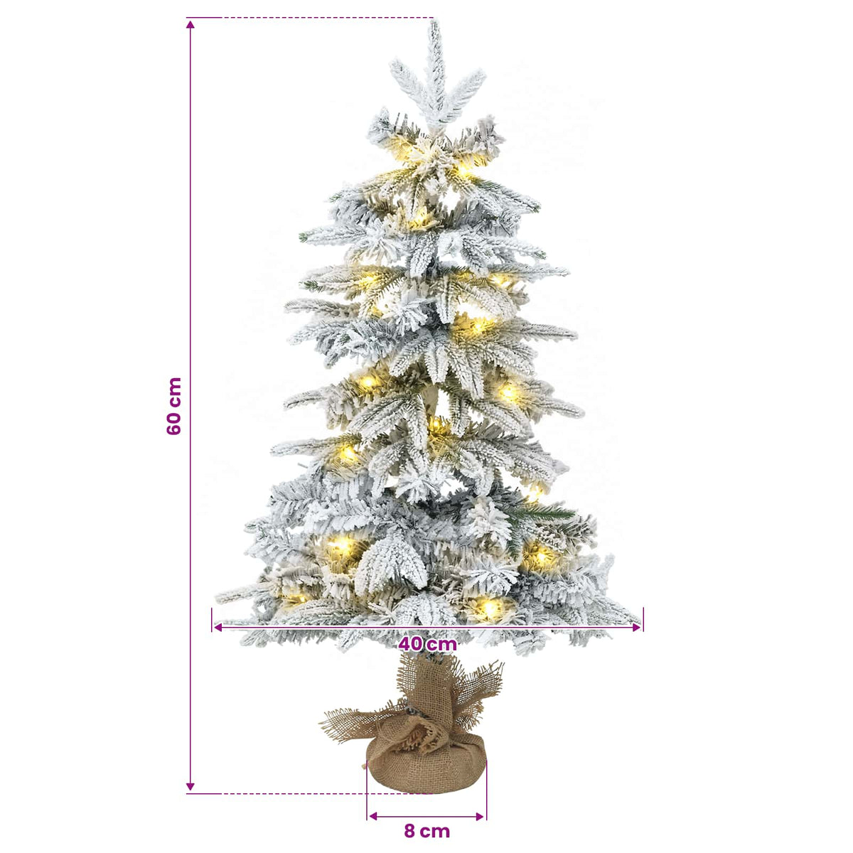Mini apsnigta Kalėdų eglutė 60 cm 25 LED Šilta balta PVC ir PE