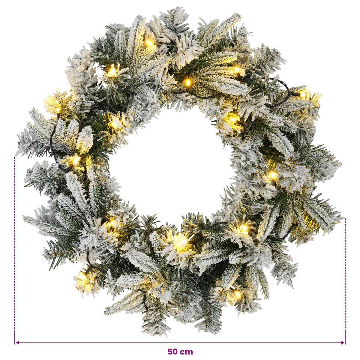 Kalėdų Vainikas Žalia ir balta Ø 50 cm PVC ir PE 25 LED