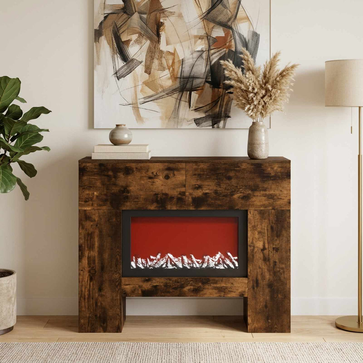 Elektrinis židinys Dūminio ąžuolo 100 x 24,5 x 90 cm