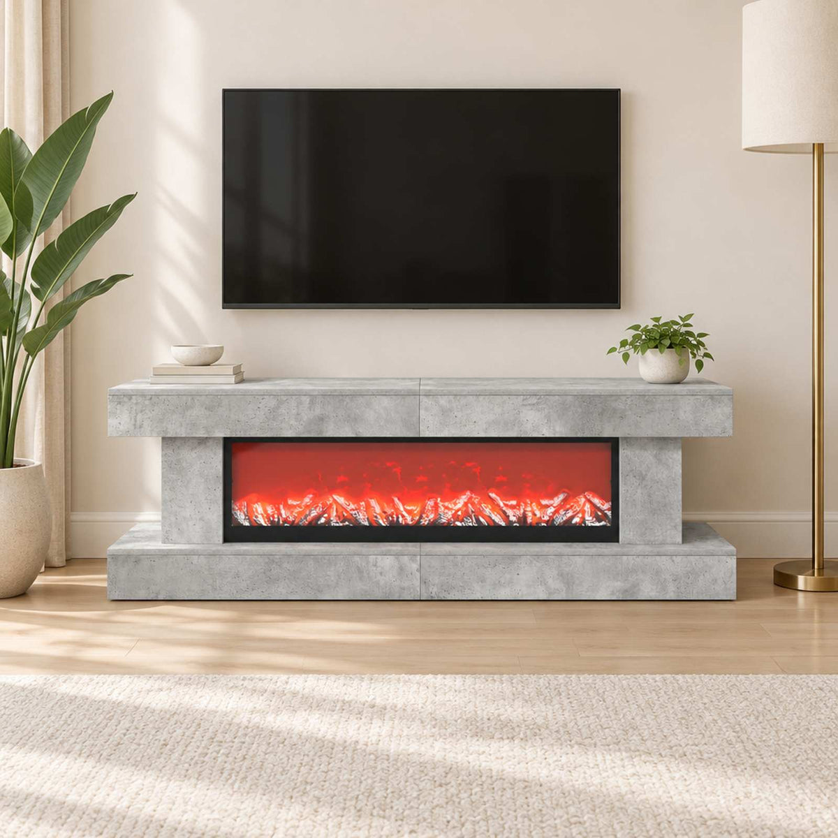 Elektrinis židinys Betono 150 x 30 x 50 cm Apdirbta mediena