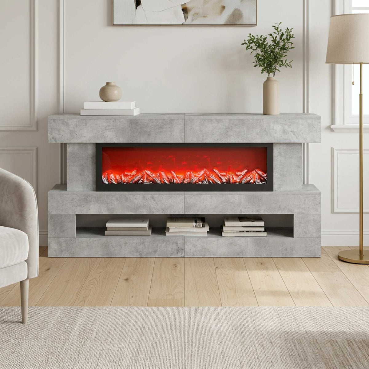 Elektrinis židinys Betono 150 x 21 x 77 cm Apdirbta mediena