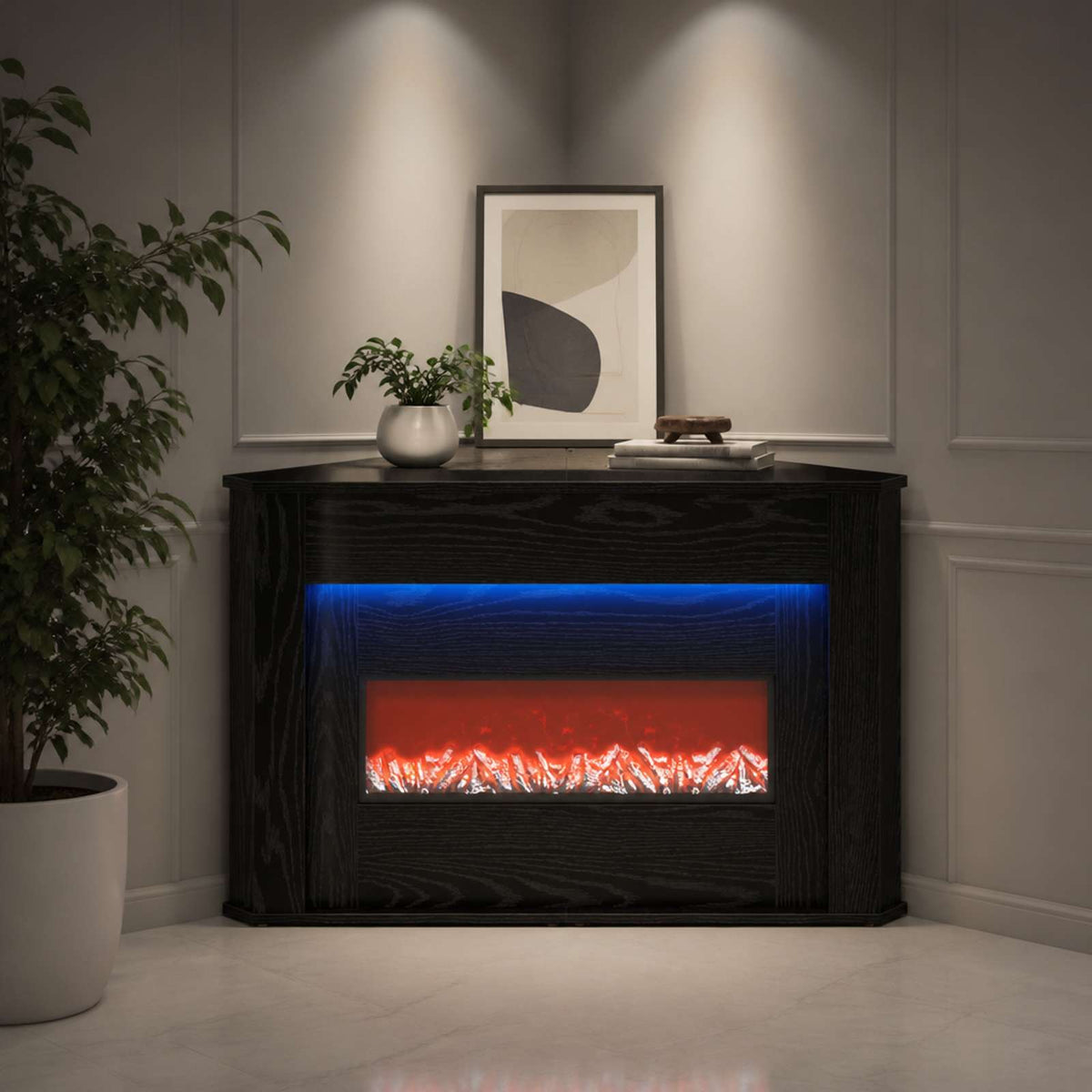 Židinys su LED juosta Juodojo ąžuolo 95 x 42,5 x 60 cm