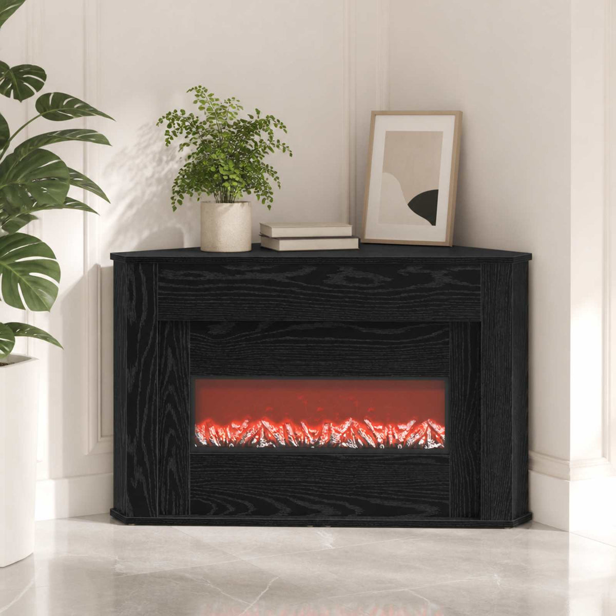 Židinys su LED juosta Juodojo ąžuolo 95 x 42,5 x 60 cm
