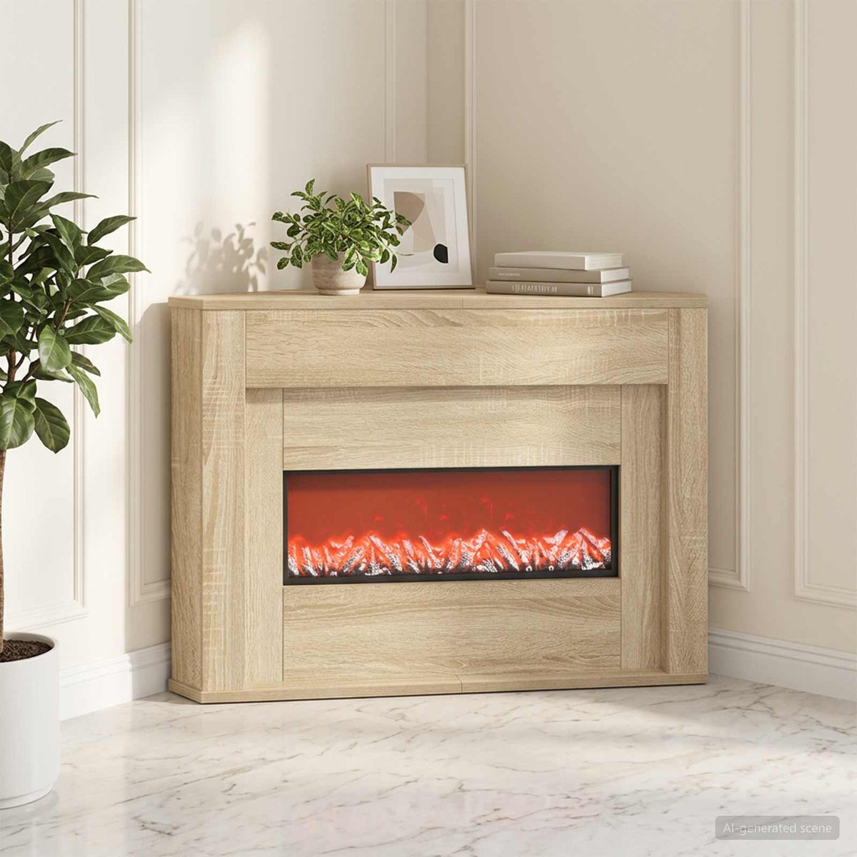 Židinys su LED juosta Sonoma ąžuolo 95 x 42,5 x 60 cm