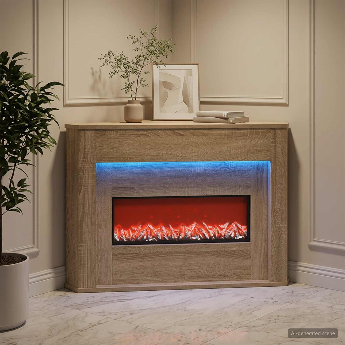 Židinys su LED juosta Sonoma ąžuolo 95 x 42,5 x 60 cm