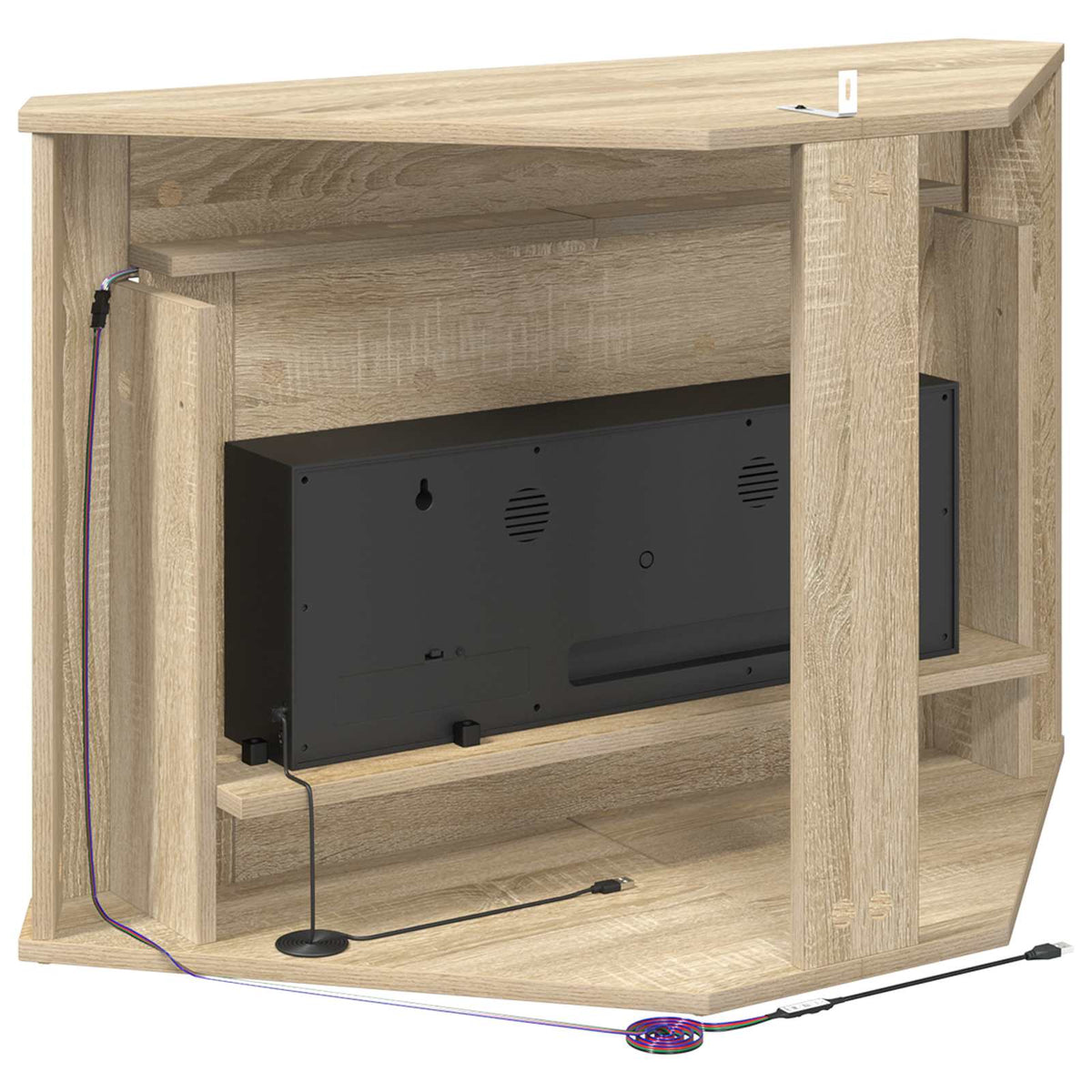 Židinys su LED juosta Sonoma ąžuolo 95 x 42,5 x 60 cm