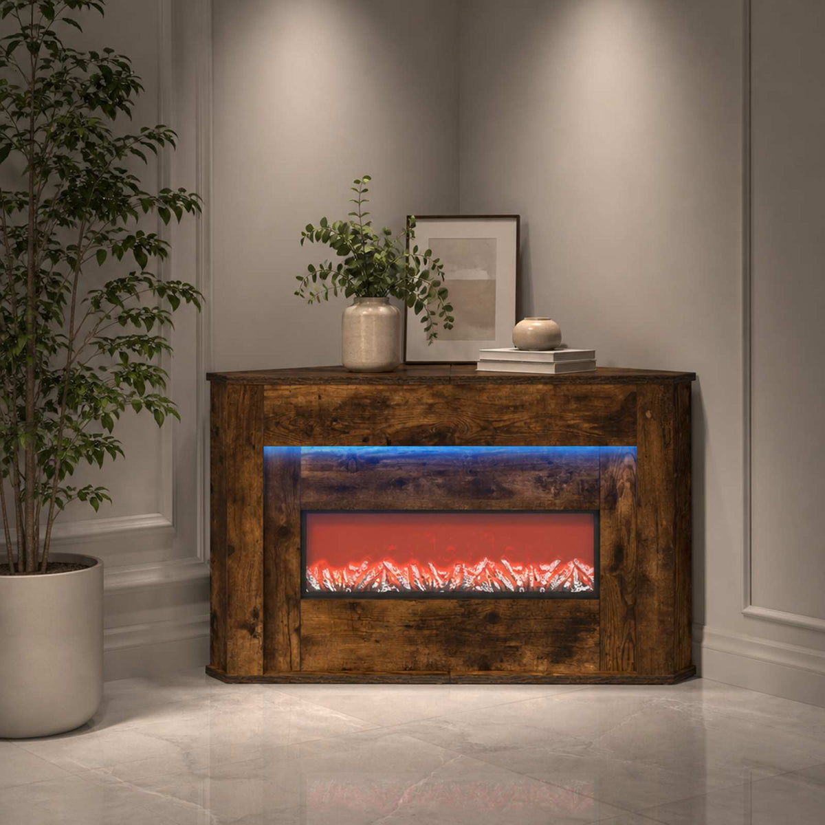 Židinys su LED juosta Dūminio ąžuolo 95 x 42,5 x 60 cm