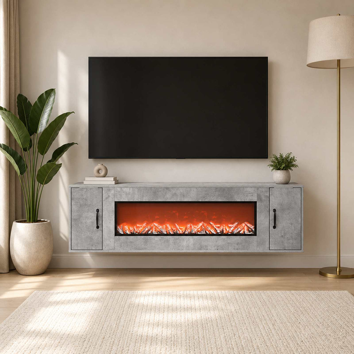 Elektrinis židinys Betono 155 x 30 x 44 cm Apdirbta mediena