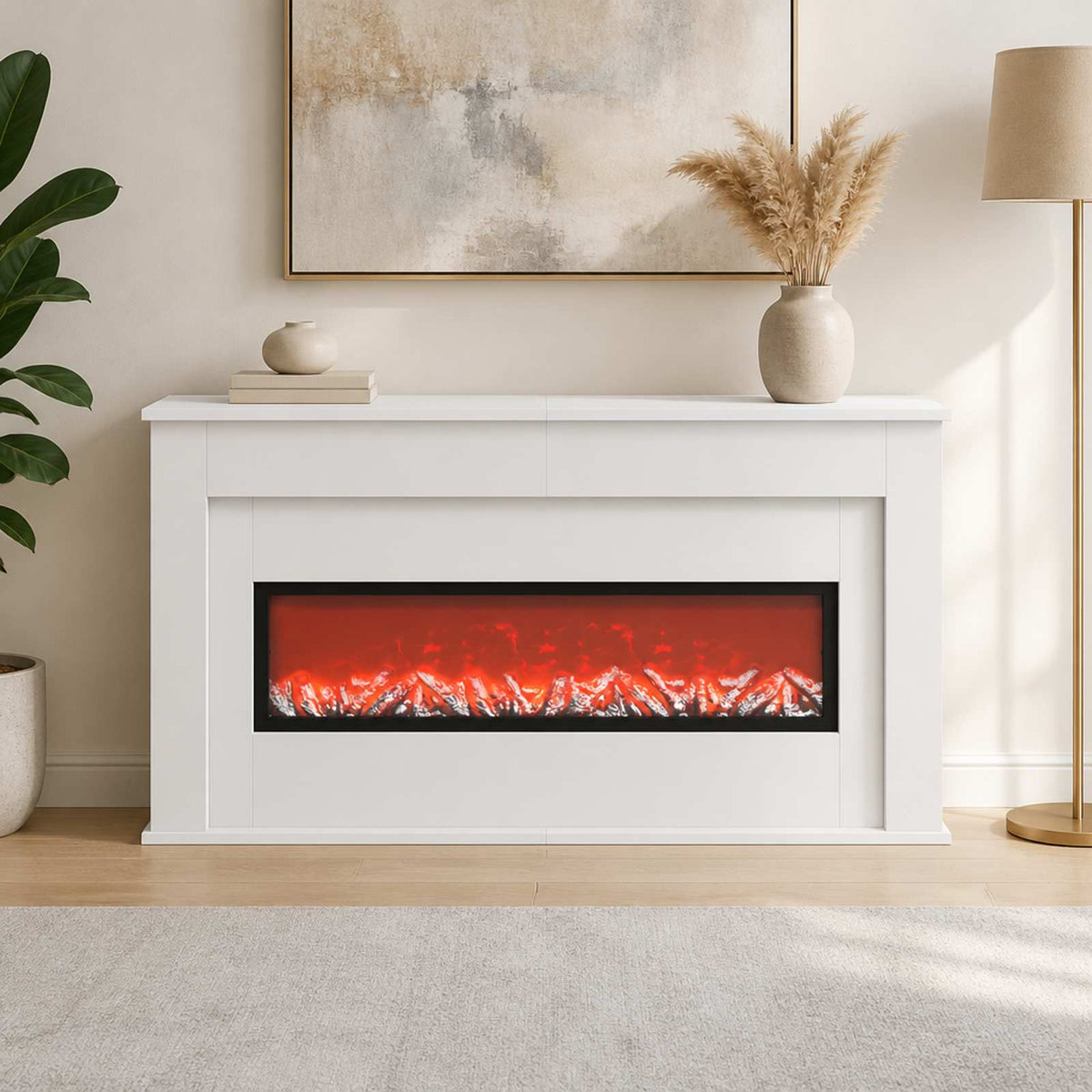 Židinys su LED juosta Balta 130 x 20 x 69,5 cm Apdirbta mediena