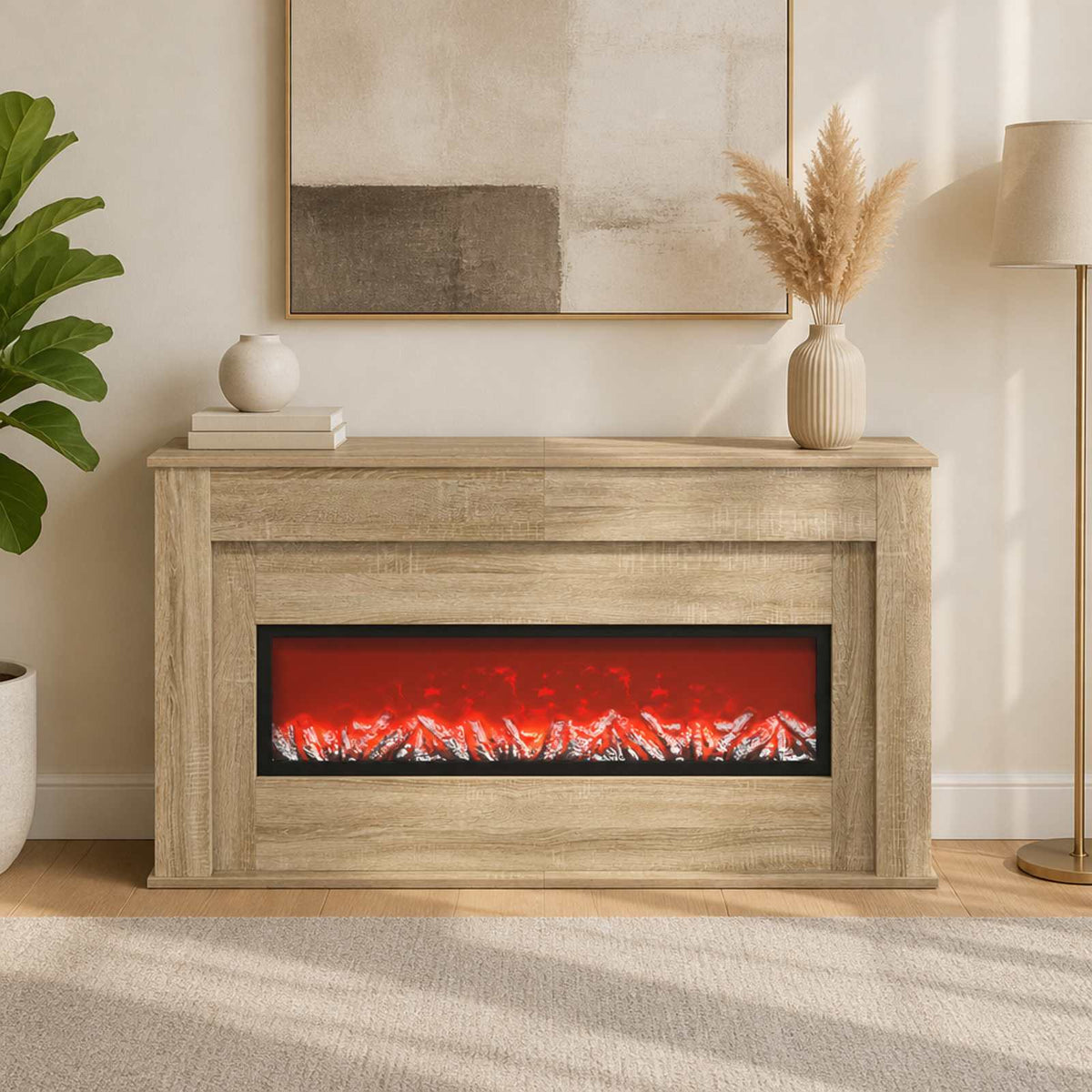 Židinys su LED juosta Sonoma ąžuolo 130 x 20 x 69,5 cm