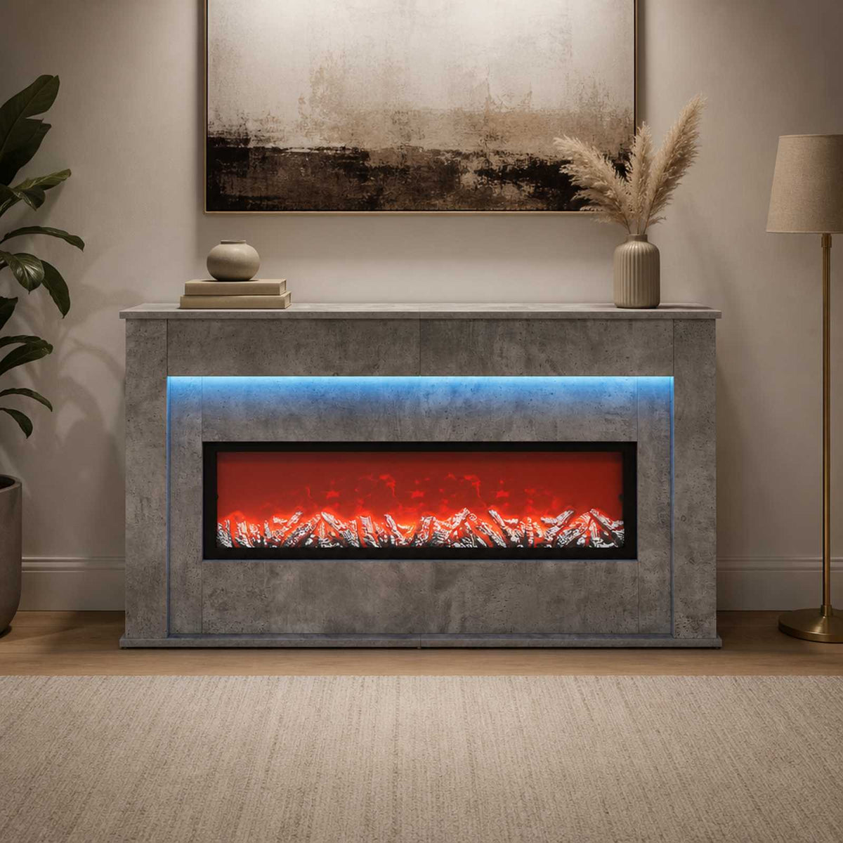 Židinys su LED juosta Betono 130 x 20 x 69,5 cm