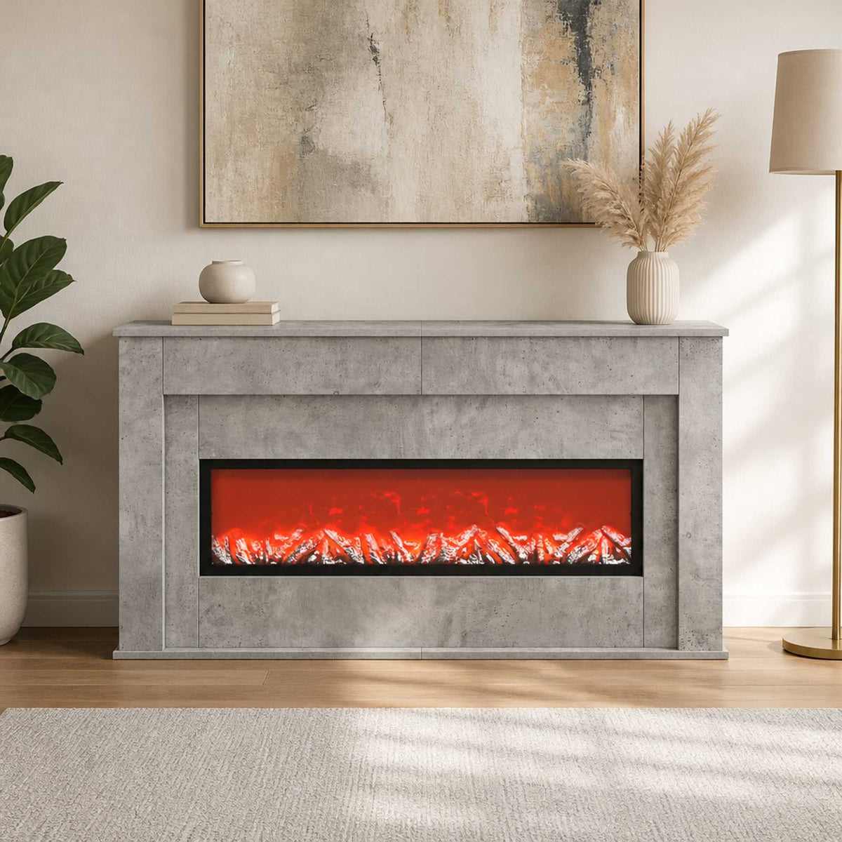 Židinys su LED juosta Betono 130 x 20 x 69,5 cm
