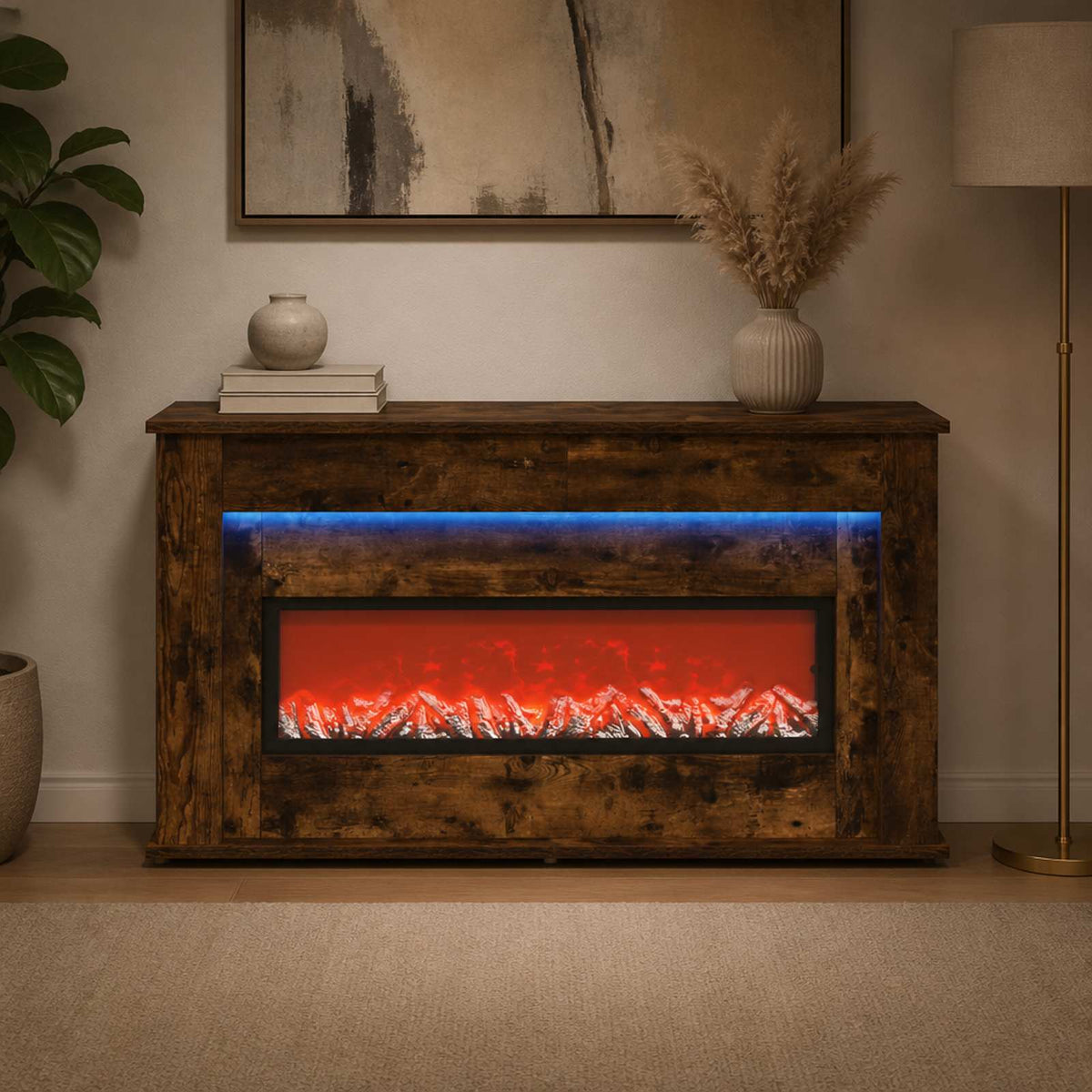 Židinys su LED juosta Dūminio ąžuolo 130 x 20 x 69,5 cm