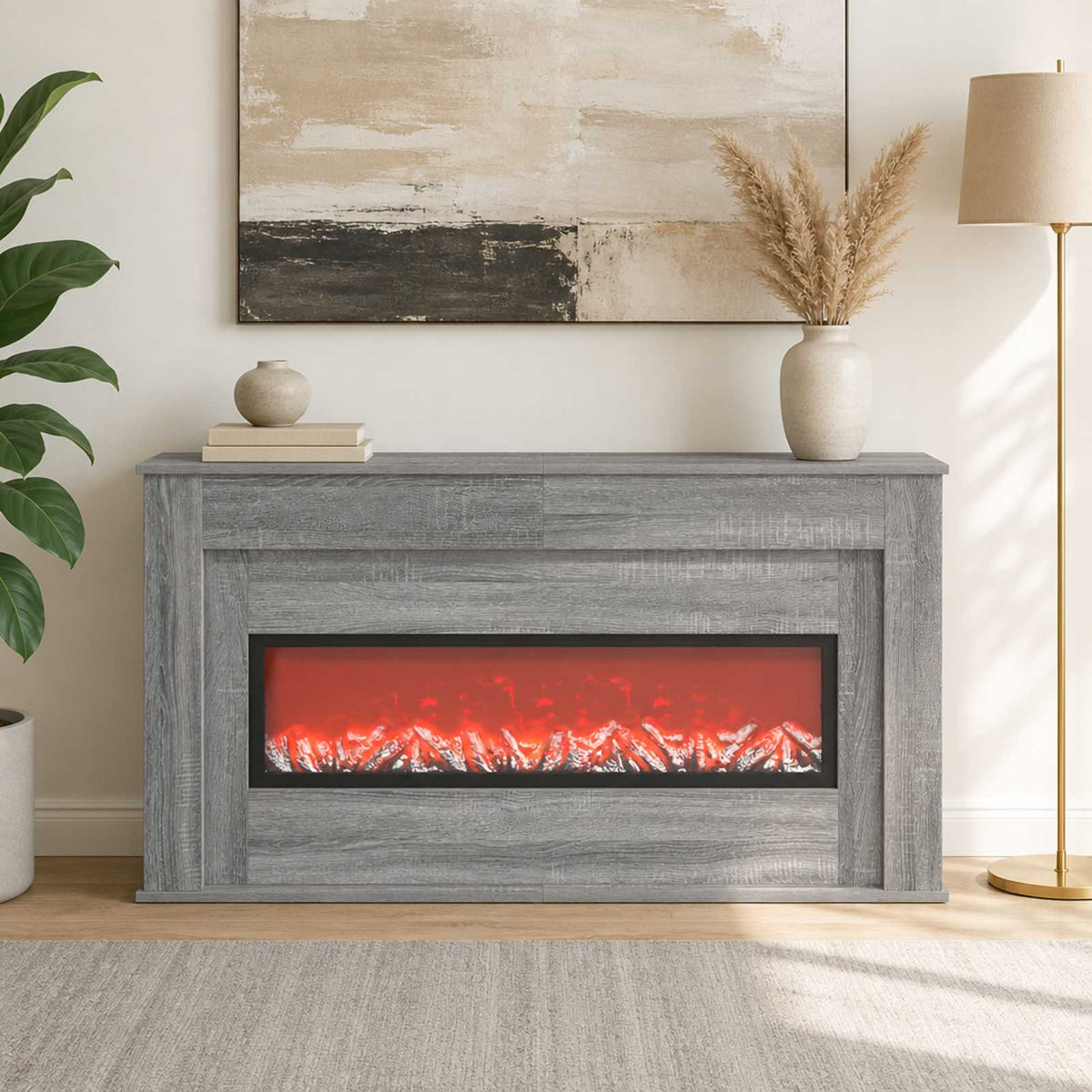 Židinys su LED juosta Pilka Sonoma 130 x 20 x 69,5 cm