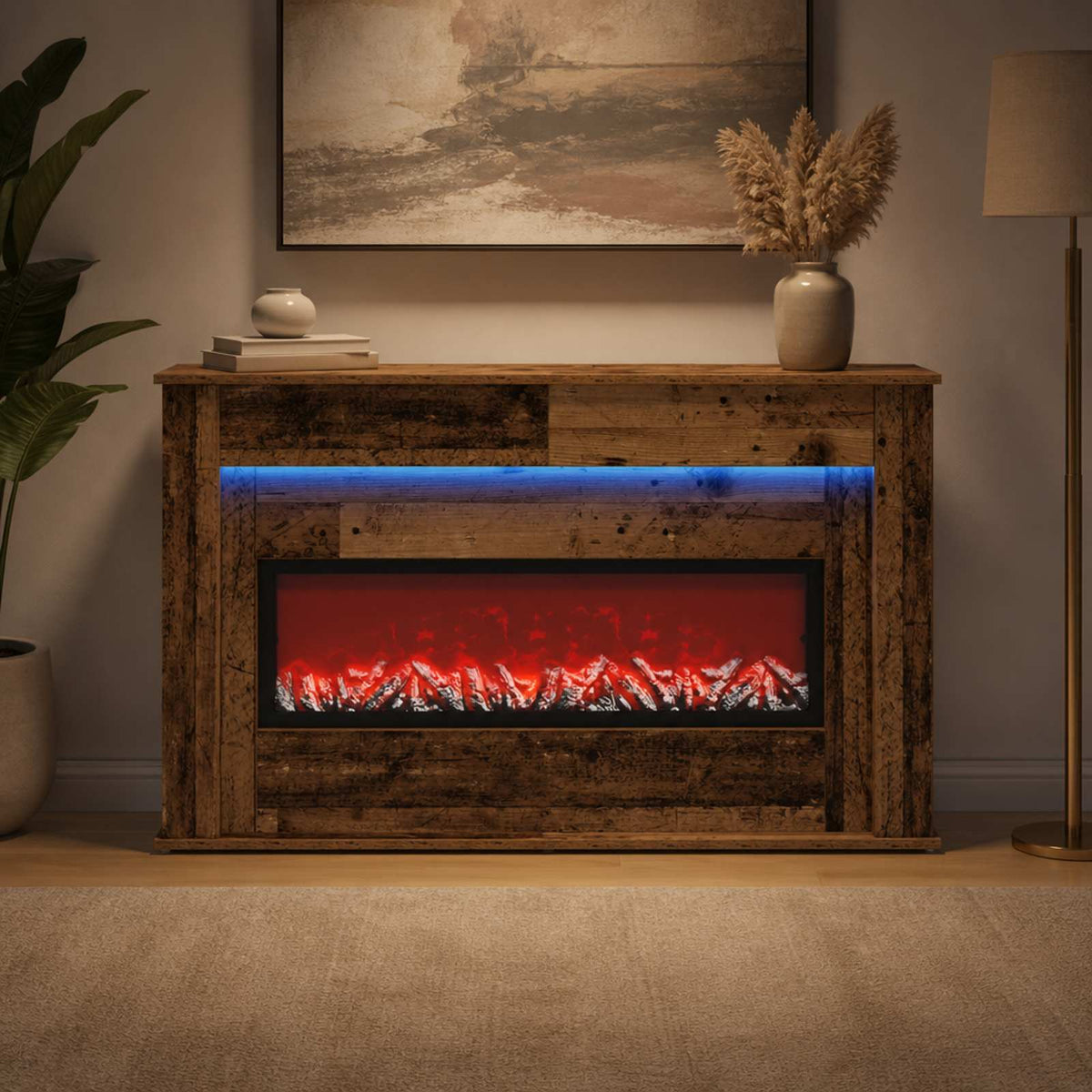 Židinys su LED juosta Sendintos medienos 130 x 20 x 69,5 cm