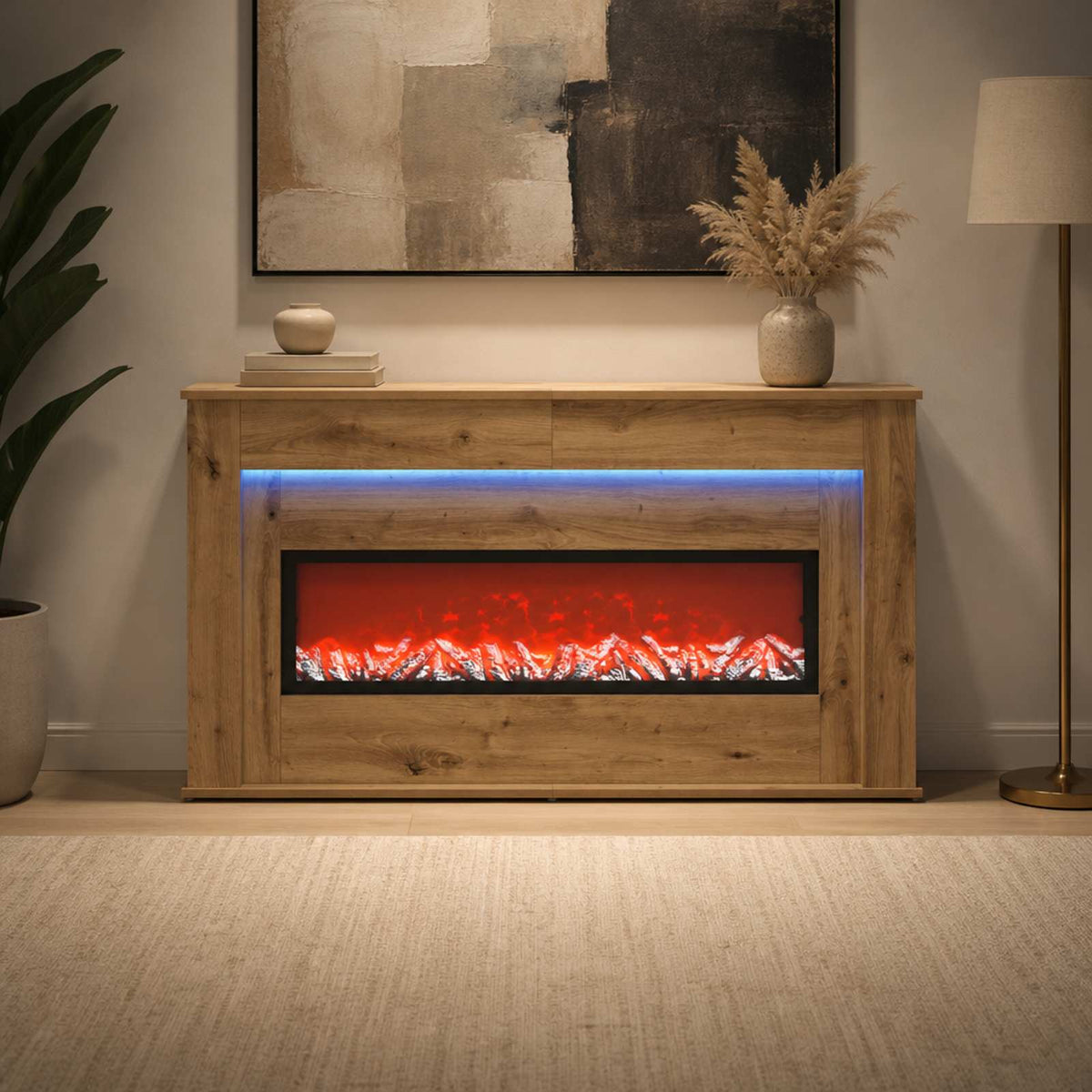 Židinys su LED juosta Artisano ąžuolo 130 x 20 x 69,5 cm