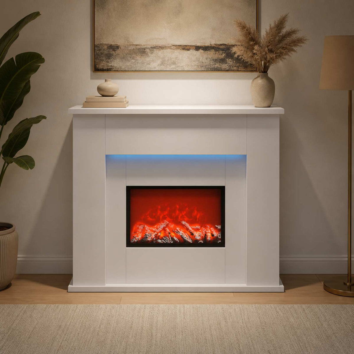 Židinys su LED juosta Balta 63 x 20 x 54,5 cm Apdirbta mediena