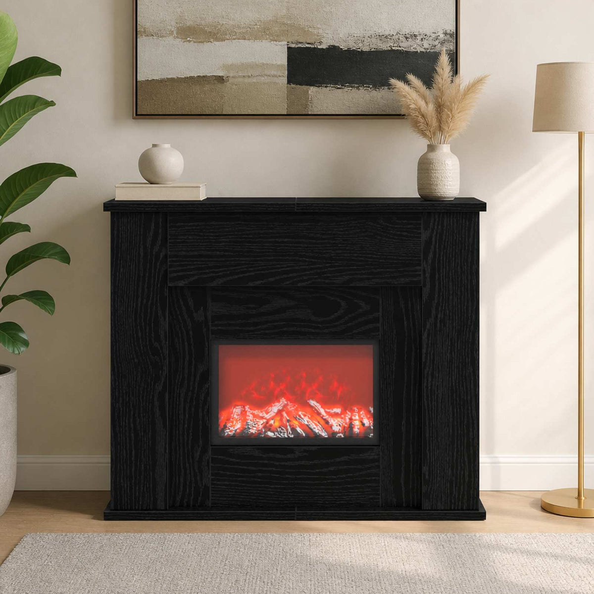 Židinys su LED juosta Juodojo ąžuolo 63 x 20 x 54,5 cm