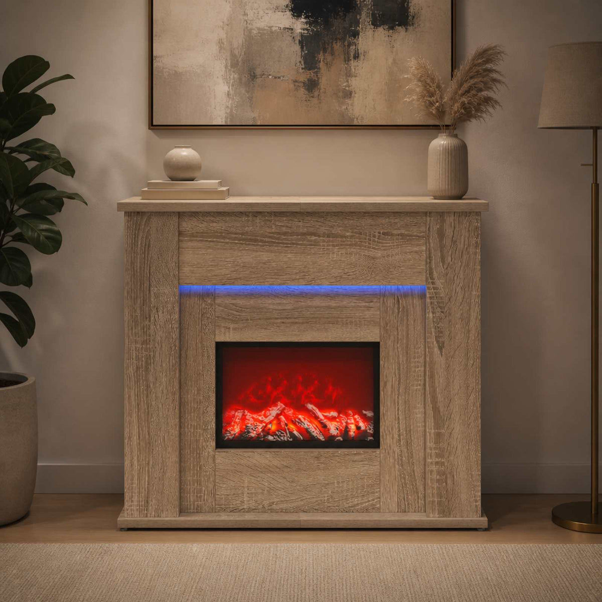 Židinys su LED juosta Sonoma ąžuolo 63 x 20 x 54,5 cm
