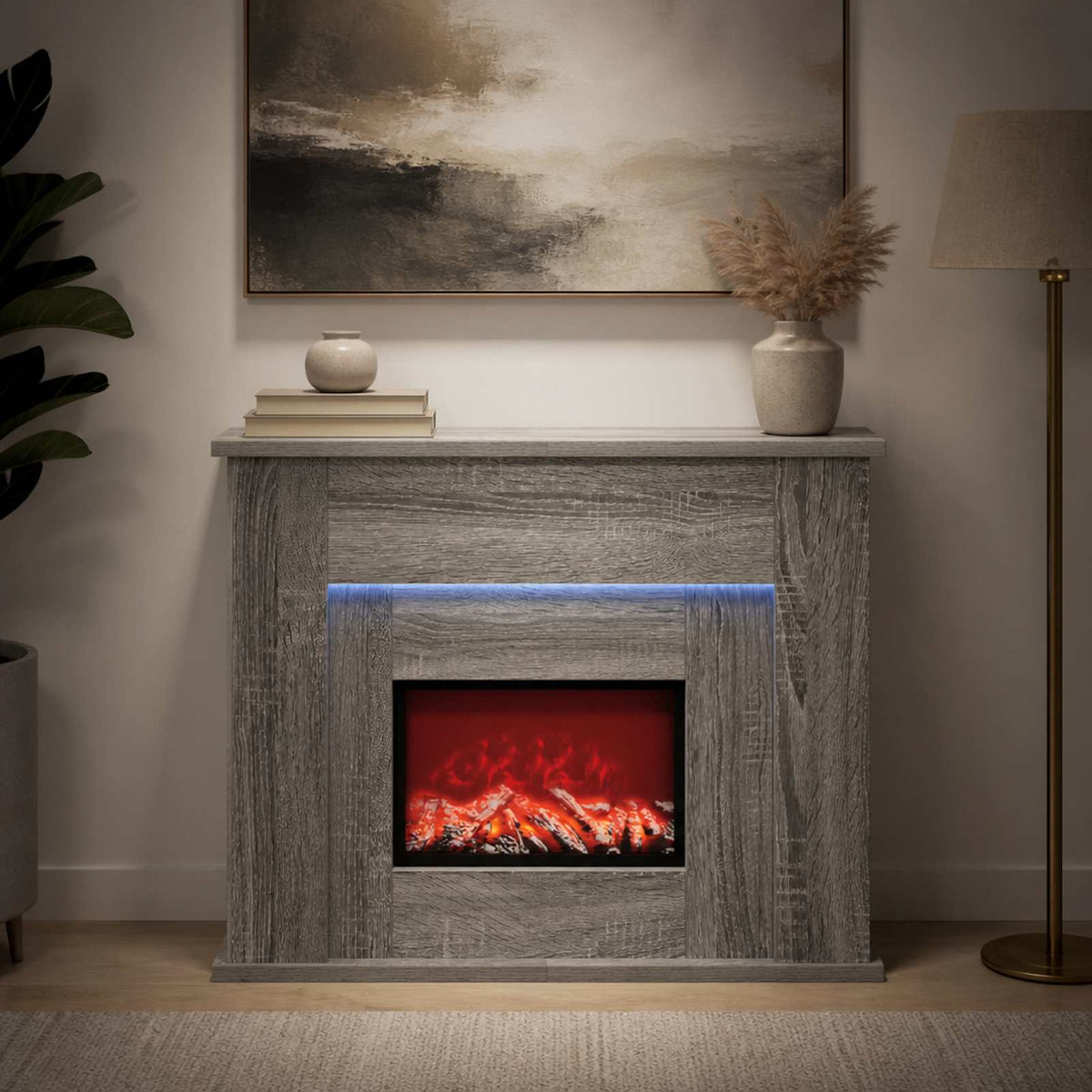 Židinys su LED juosta Pilka Sonoma 63 x 20 x 54,5 cm