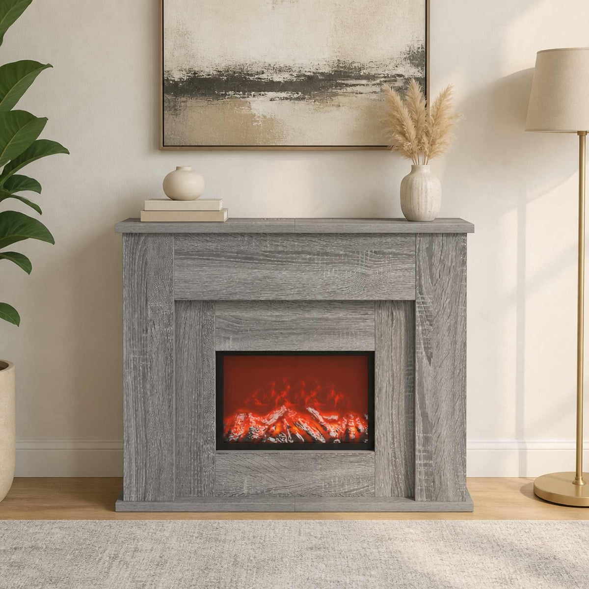Židinys su LED juosta Pilka Sonoma 63 x 20 x 54,5 cm