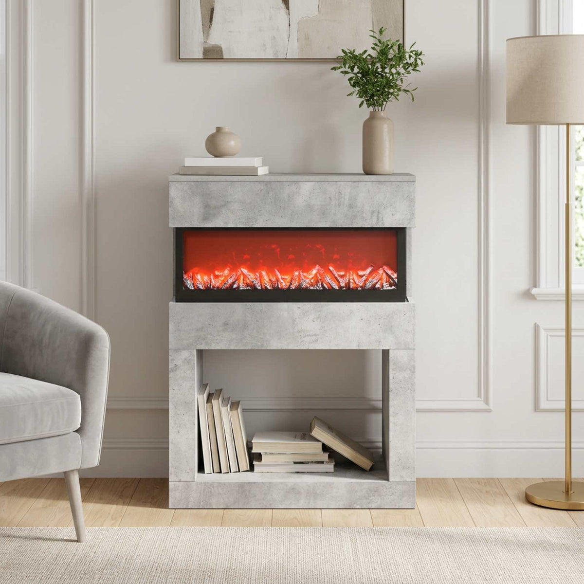 Elektrinis židinys Betono 64 x 30 x 87 cm Apdirbta mediena