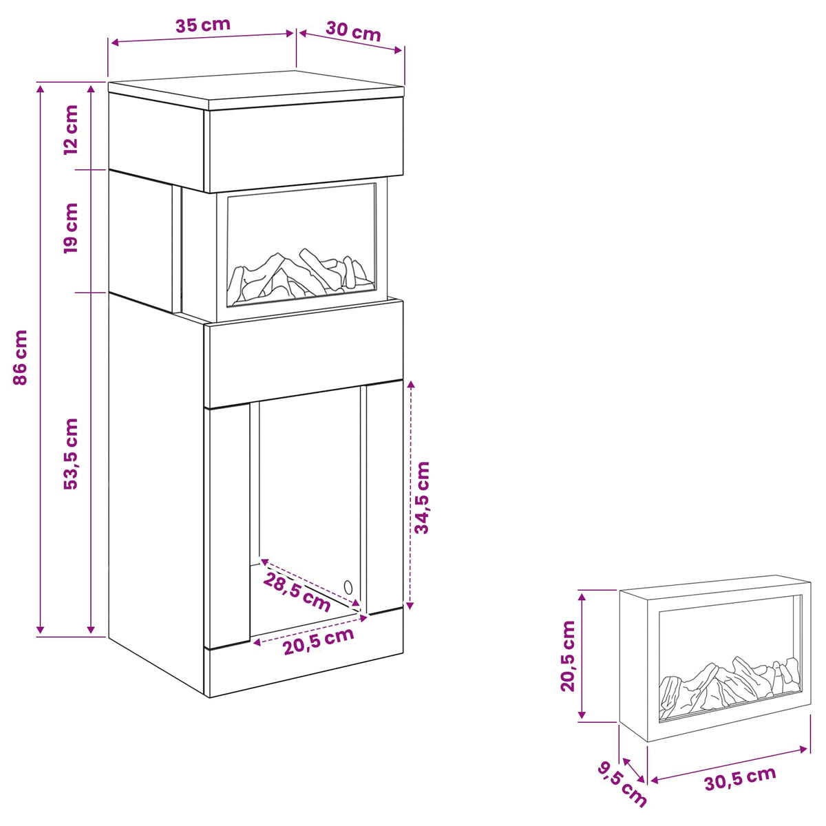 Elektrinis židinys Betono 35 x 30 x 86 cm Apdirbta mediena