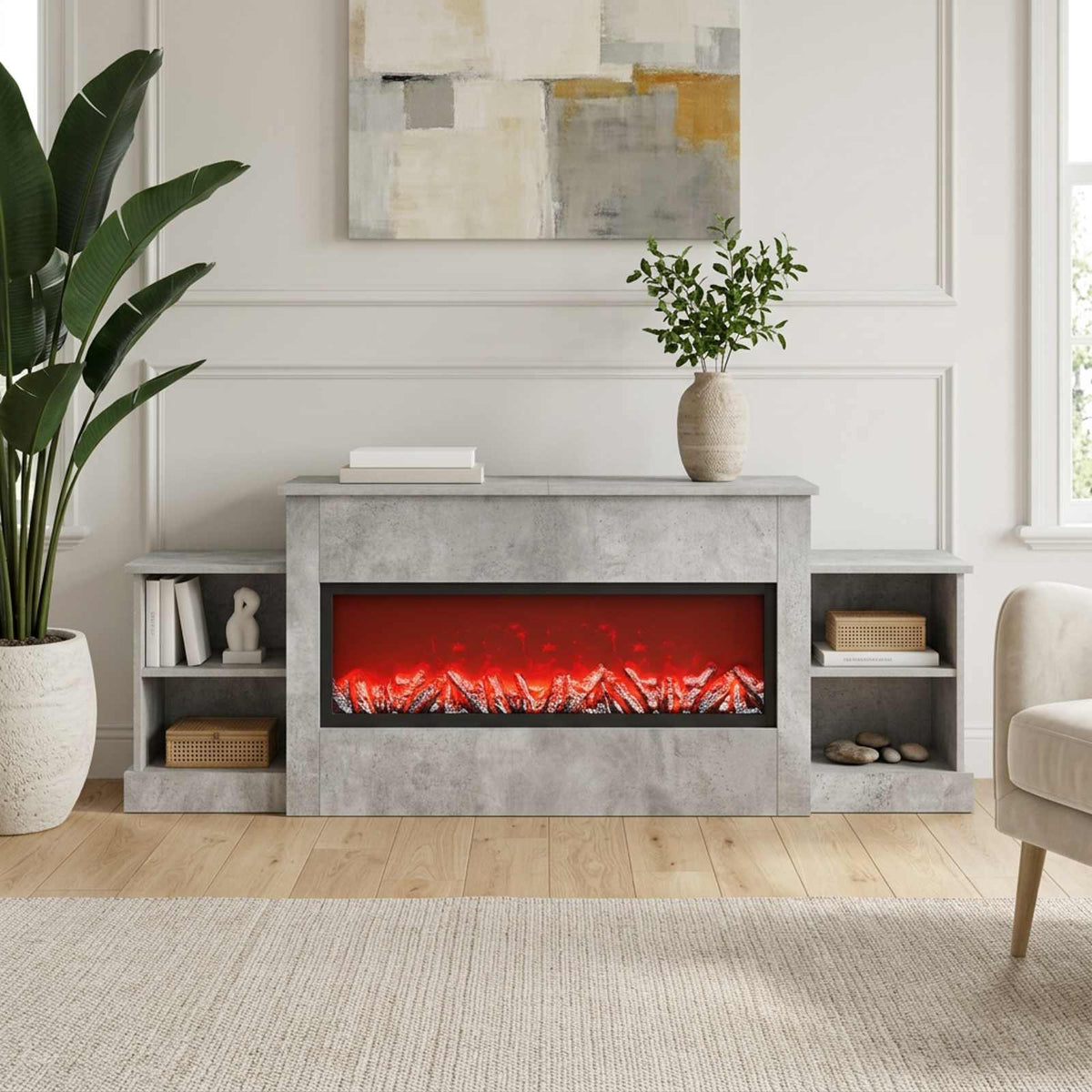 Elektrinis židinys Betono 177 x 30 x 56,5 cm Apdirbta mediena