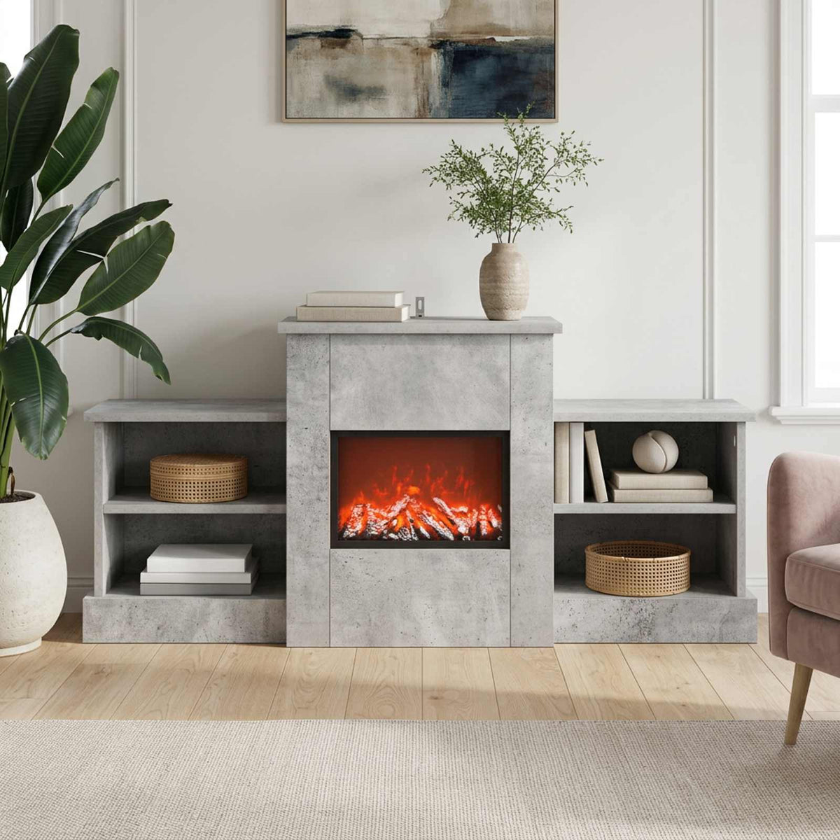 Elektrinis židinys Betono 110 x 30 x 50 cm Apdirbta mediena
