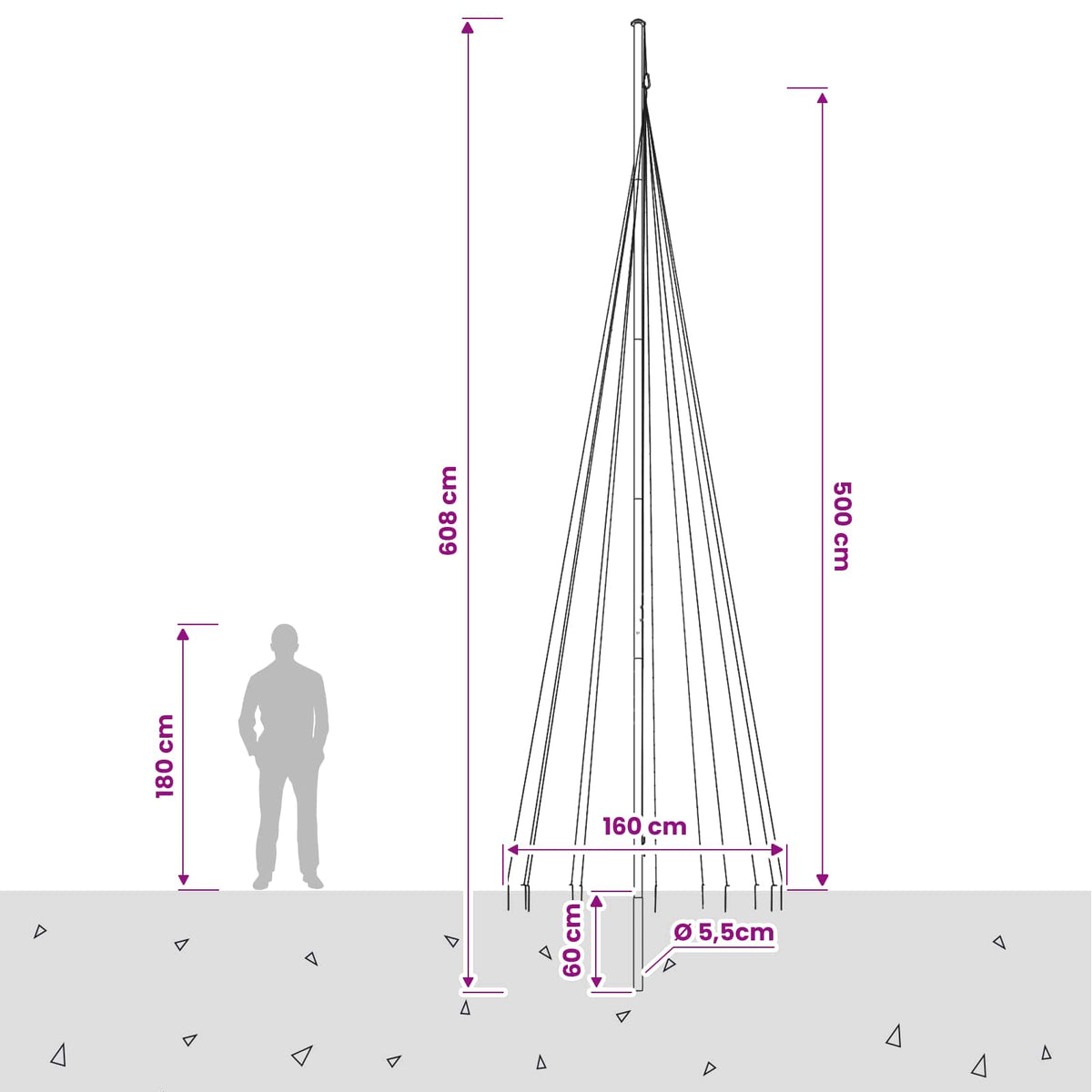 Kalėdų eglutės girlianda su smaigais ir vėliavos stiebu 500 cm