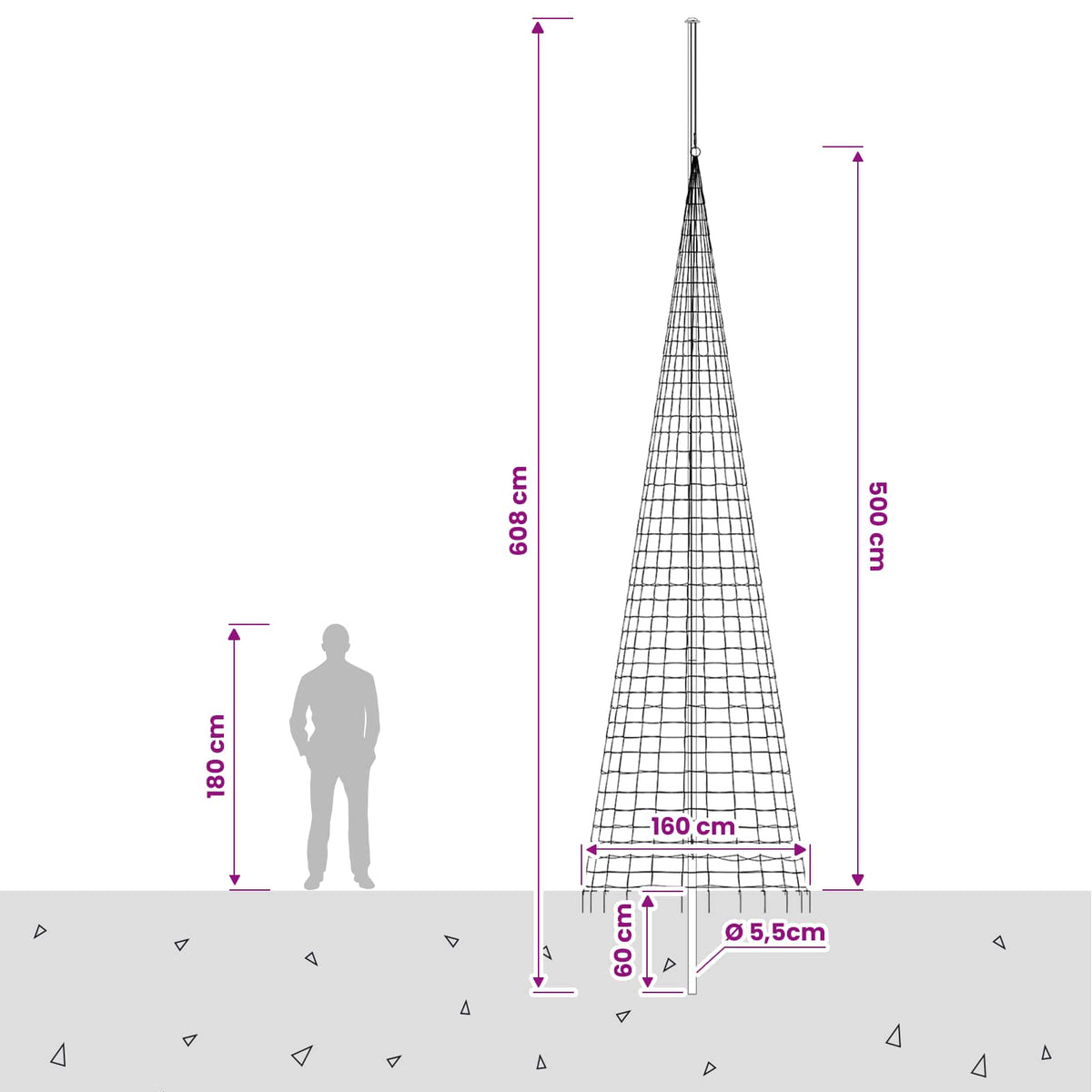 Kalėdų eglutės girlianda su smaigais ir vėliavos stiebu 500 cm