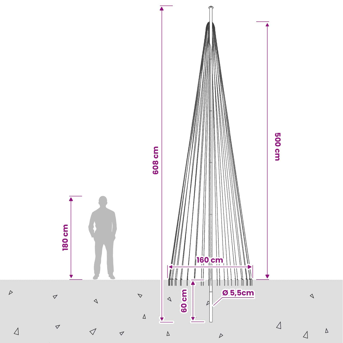 Kalėdų eglutės girlianda su smaigais ir vėliavos stiebu 500 cm