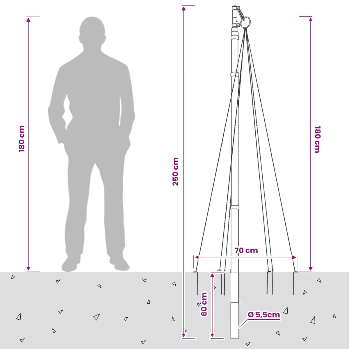 Kalėdų eglutės girlianda su smaigais ir vėliavos stiebu 180 cm