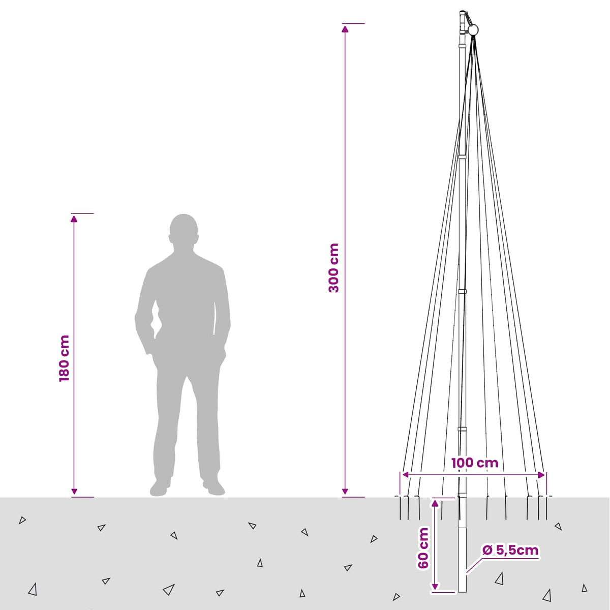 Kalėdų eglutės girlianda su smaigais ir vėliavos stiebu 300 cm