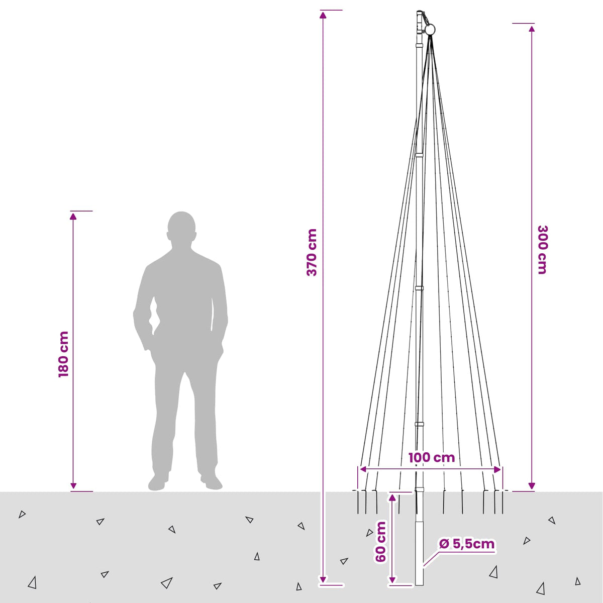 Kalėdų eglutės girlianda su smaigais ir vėliavos stiebu 300 cm