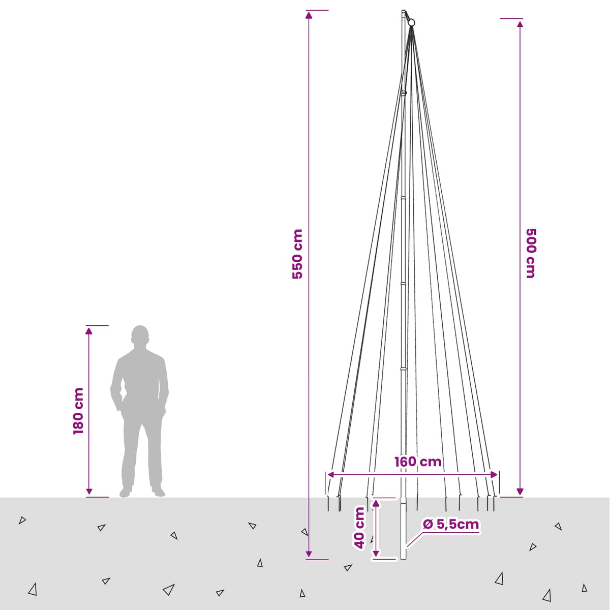 Kalėdų eglutės girlianda su smaigais ir vėliavos stiebu 500 cm