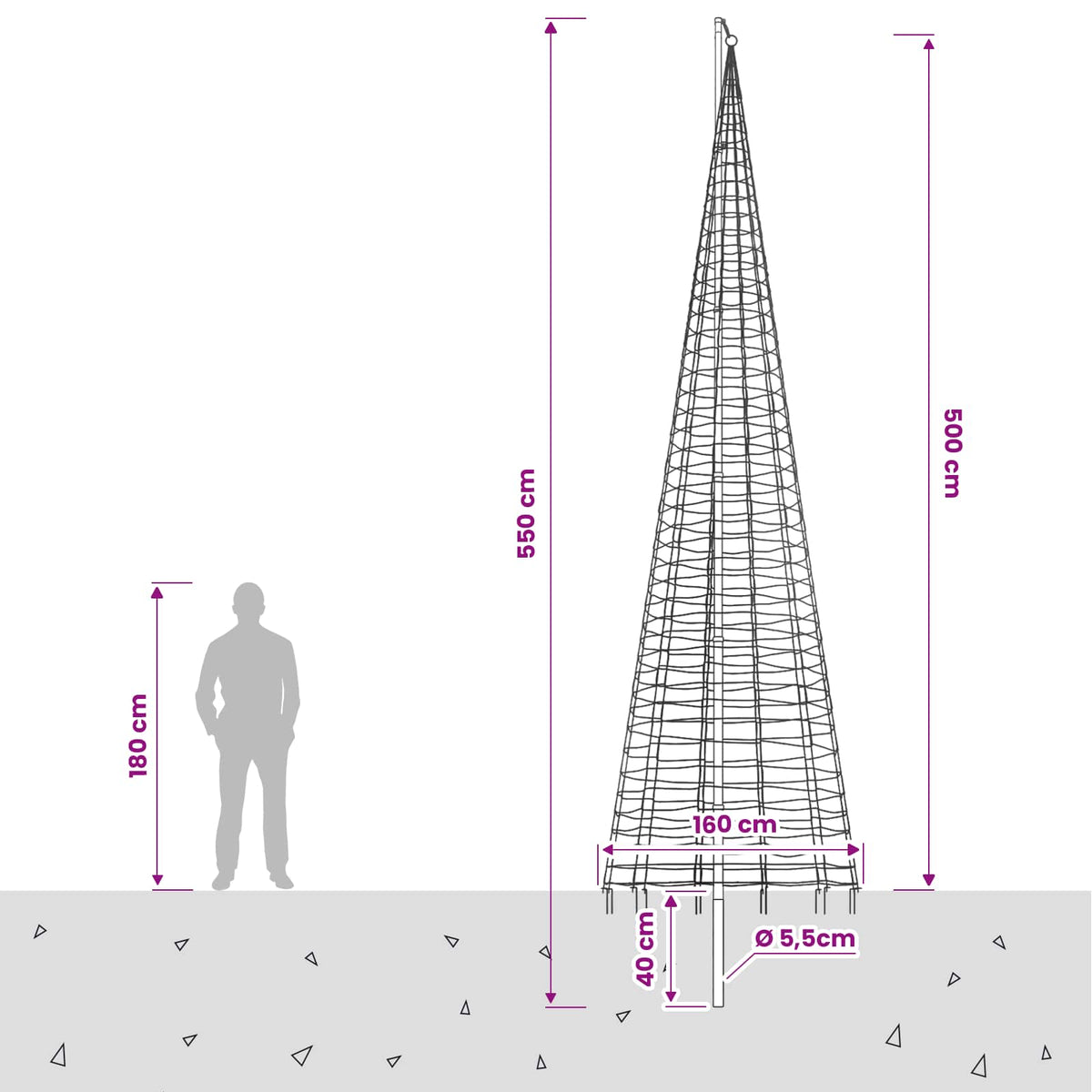 Kalėdų eglutės girlianda su smaigais ir vėliavos stiebu 500 cm