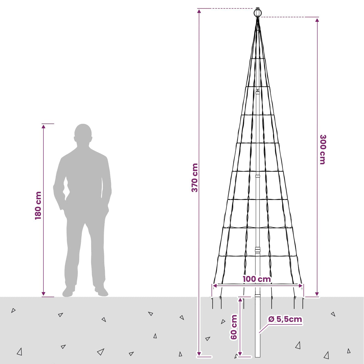 Kalėdų eglutės girlianda su smaigais ir vėliavos stiebu 300 cm