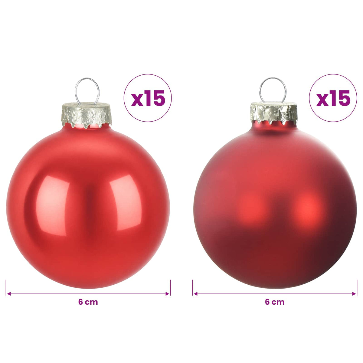 Kalėdų kamuoliukų rinkinys 30 vnt. Raudona 6 cm Polystirenas