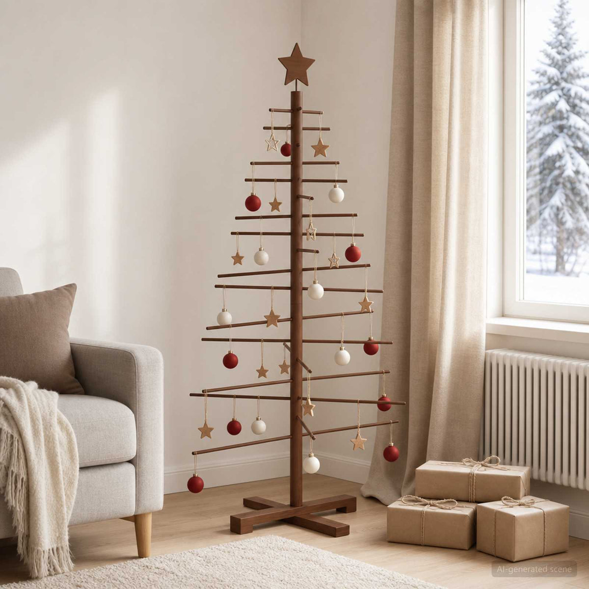 Medinė Kalėdų eglutė 125 cm Bambukas ir pušies medienos masyvas
