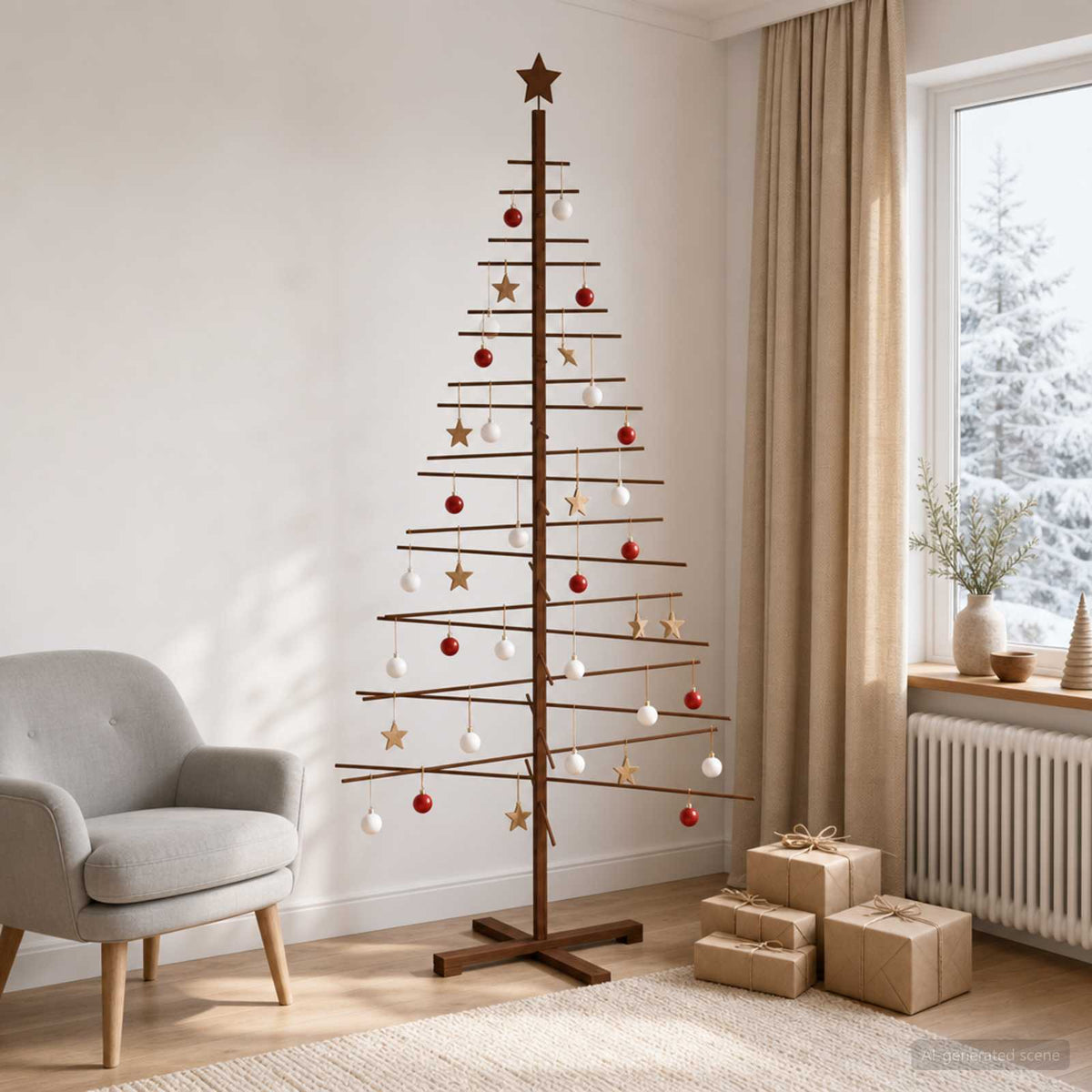 Medinė Kalėdų eglutė 210 cm Bambukas ir pušies medienos masyvas