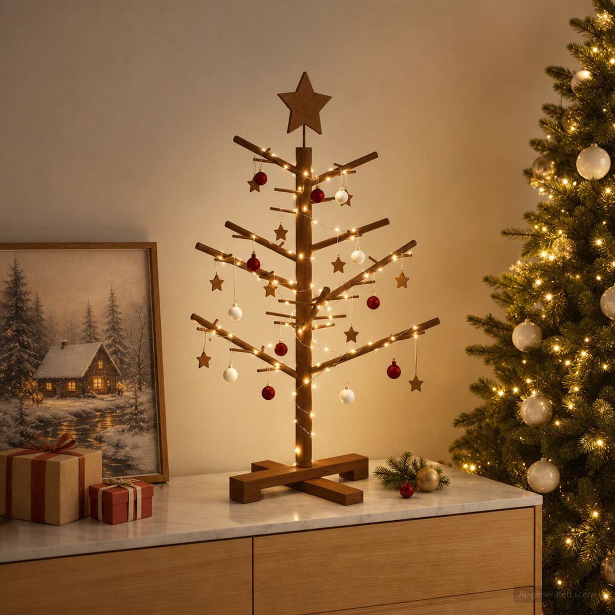 Medinė Kalėdų eglutė 75 cm Bambukas ir pušies medienos masyvas