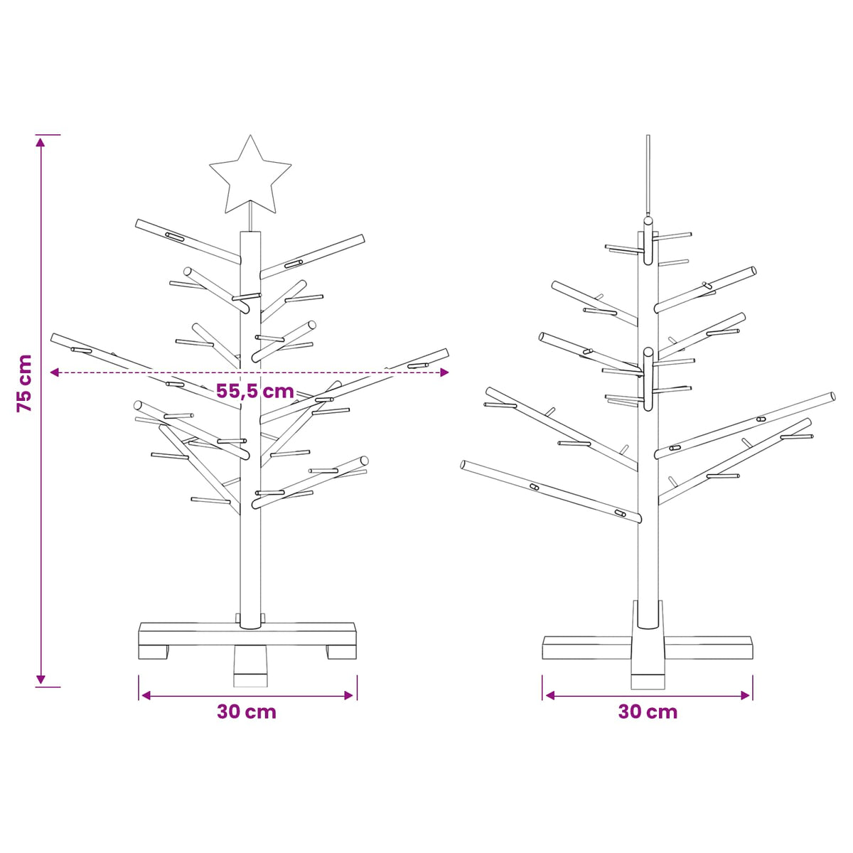 Medinė Kalėdų eglutė 75 cm Bambukas ir pušies medienos masyvas