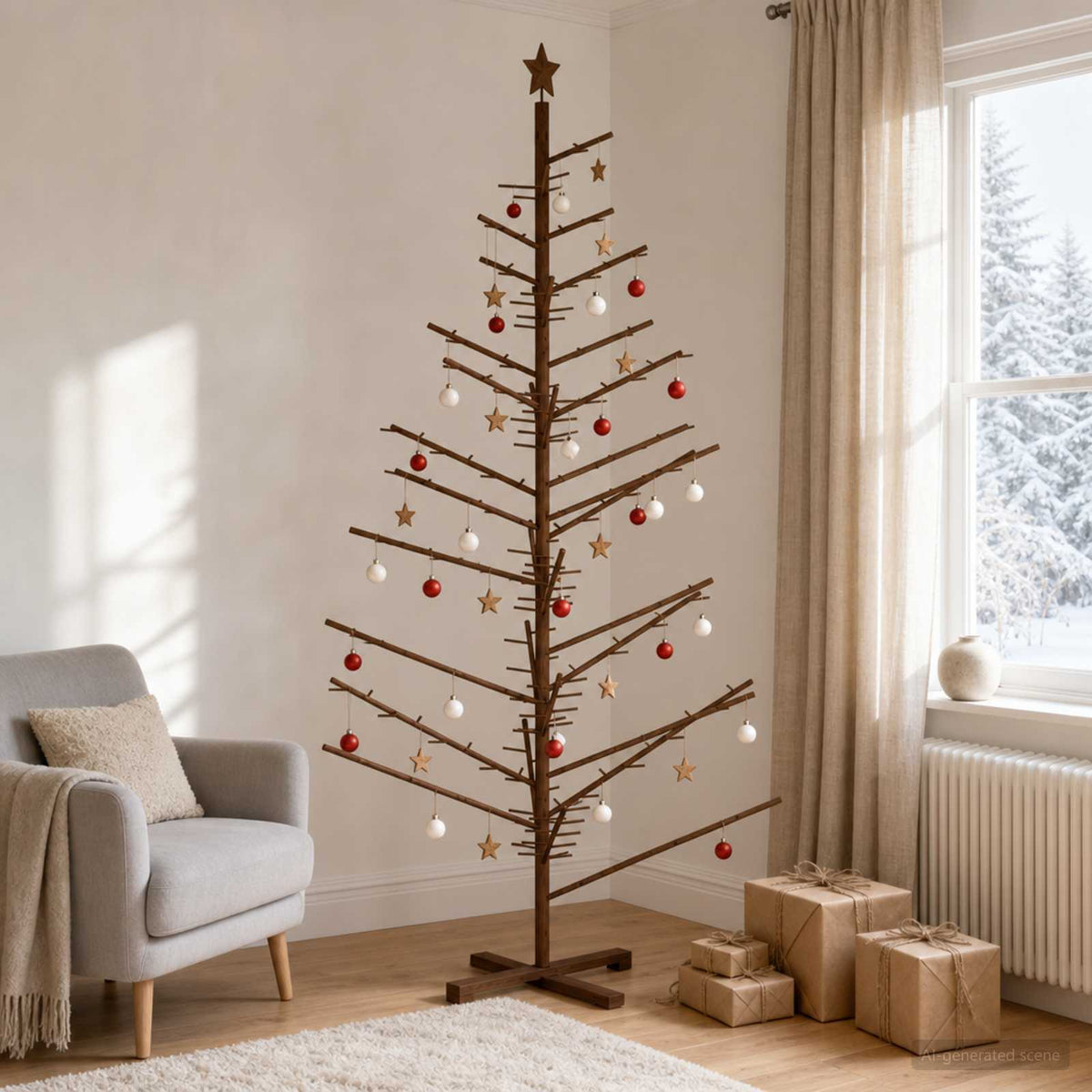 Medinė Kalėdų eglutė 210 cm Bambukas ir pušies medienos masyvas
