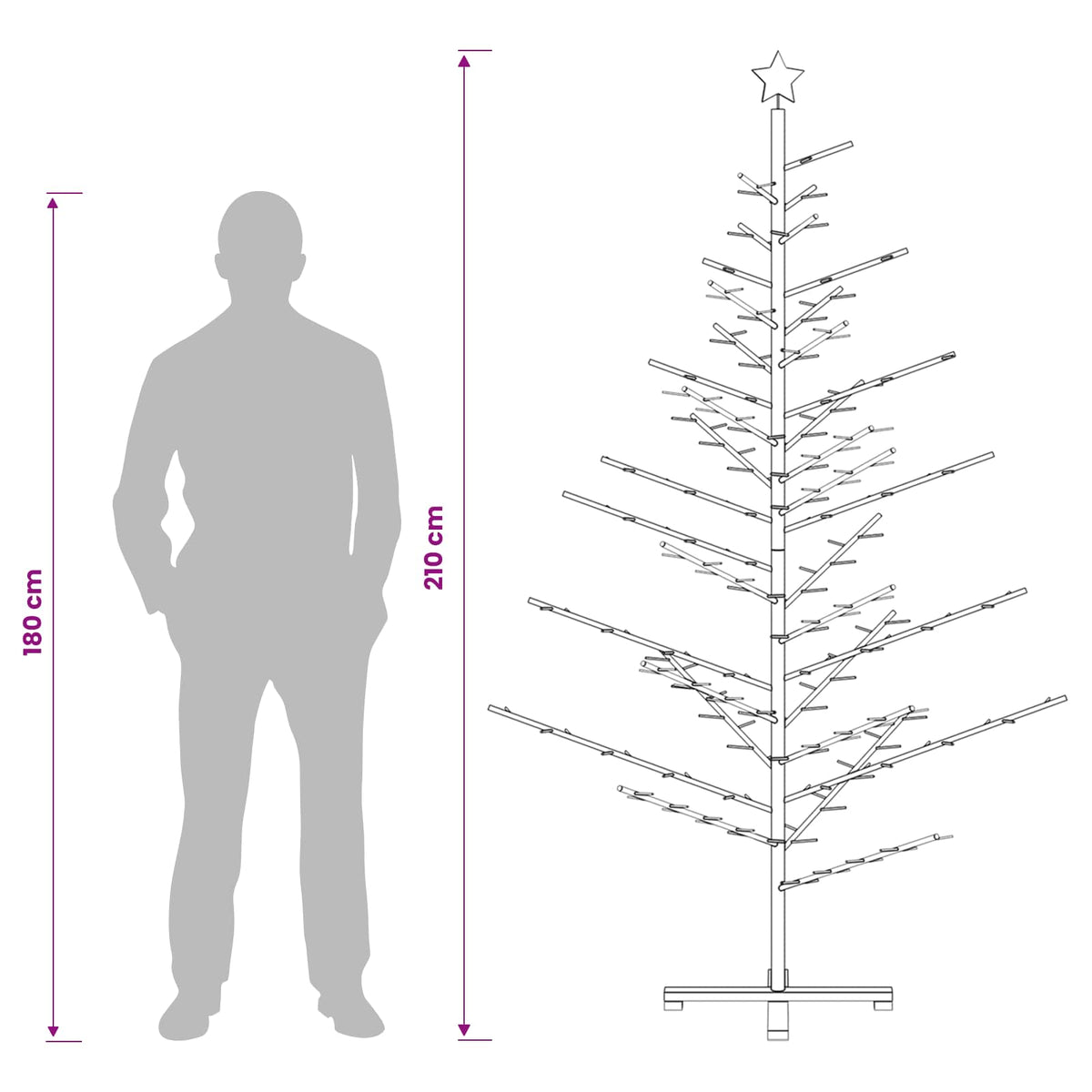 Medinė Kalėdų eglutė 210 cm Bambukas ir pušies medienos masyvas