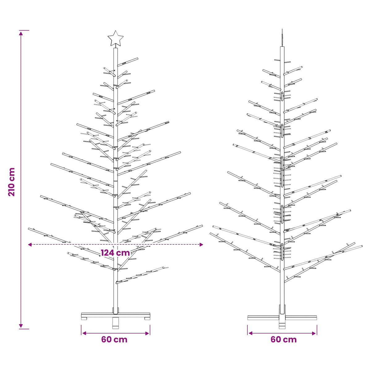 Medinė Kalėdų eglutė 210 cm Bambukas ir pušies medienos masyvas