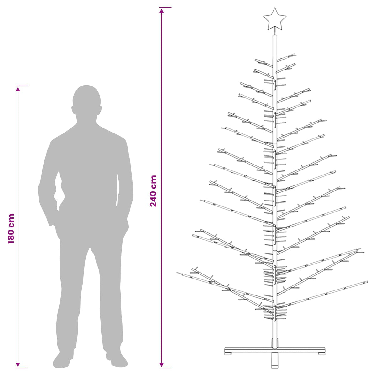 Medinė Kalėdų eglutė 240 cm Bambukas ir pušies medienos masyvas