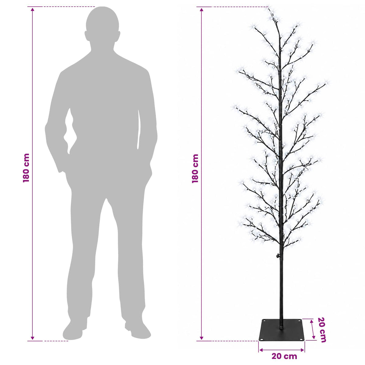 Mikro beržo Kalėdų eglutė Juoda 180 cm Plienas 459 LED