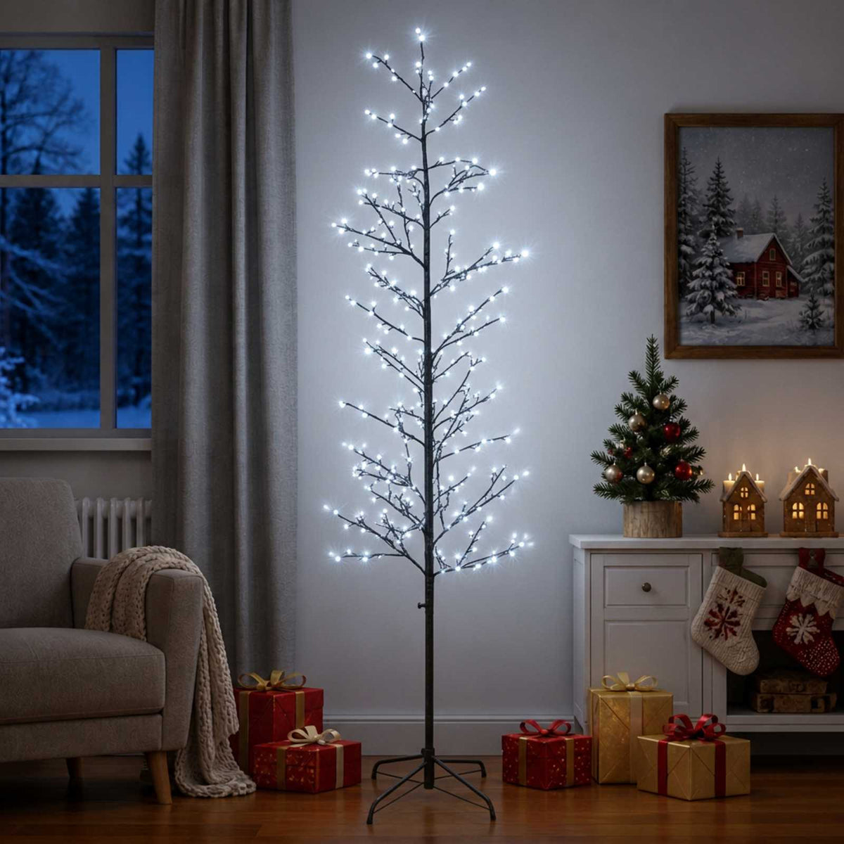 Mikro beržo Kalėdų eglutė Juoda 47 x 210 cm Plienas 567 LED